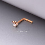 Detail View 1 of Rose Gold Bali Beads Sparkle Steel L-Shaped Nose Ring-Clear Gem