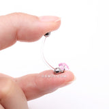 Detail View 3 of Sparkle Heart Gem Dangle Bio-Flex Pregnancy Belly Button Ring-Pink