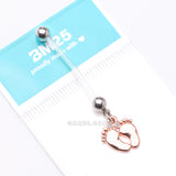 Detail View 4 of Rose Gold Baby Feet Sparkle Dangle Bio-Flex Pregnancy Belly Button Ring-Clear Gem