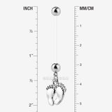 Detail View 1 of Baby Feet Sparkle Dangle Bio-Flex Pregnancy Belly Button Ring-Clear Gem