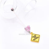 Detail View 2 of Heart Gem Sparkle Baby On Board Dangle Bio-Flex Pregnancy Belly Button Ring-Pink