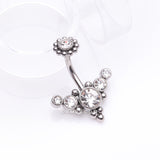 Detail View 2 of Bali Beaded Flora Sparkle Internally Threaded Belly Button Ring-Clear Gem