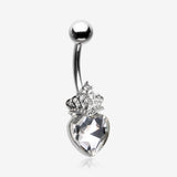 Crystal Heart Tiara Sparkle Belly Button Ring-Clear Gem