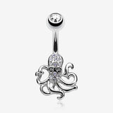 Evil Octopus Sparkle Belly Button Ring-Clear Gem
