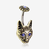 Golden Antique Mystic Blue Eyed Tribal Cat Belly Button Ring