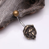 Detail View 2 of Golden Antique Lion Belly Button Ring