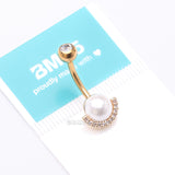 Detail View 4 of Golden Pearlescent Sparkle Crescent Rim Belly Button Ring-Clear Gem