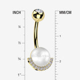Detail View 1 of Golden Pearlescent Sparkle Crescent Rim Belly Button Ring-Clear Gem