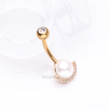 Detail View 2 of Golden Pearlescent Sparkle Crescent Rim Belly Button Ring-Clear Gem