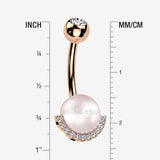 Detail View 1 of Rose Gold Pearlescent Sparkle Crescent Rim Belly Button Ring-Pink