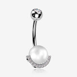 Pearlescent Sparkle Crescent Rim Belly Button Ring-Clear Gem