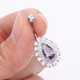 Detail View 3 of Brilliant Teardrop Grand Sparkle Belly Button Ring-Clear Gem/Purple