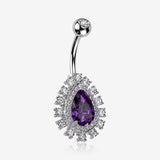 Brilliant Teardrop Grand Sparkle Belly Button Ring-Clear Gem/Purple