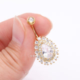 Detail View 3 of Golden Brilliant Teardrop Grand Sparkle Belly Button Ring-Clear Gem