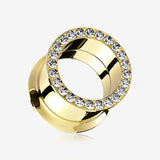 A Pair of Golden Multi-Gem Rimmed Sparkle Smooth Flared Screw-Fit Tunnel Plug