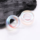 Detail View 1 of A Pair of Aurora Borealis Iridescent Glass Double Flared Tunnel Plug