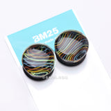 Detail View 3 of A Pair of Vibrant Rainbow Swirl Line Glass Double Flared Ear Gauge Plug