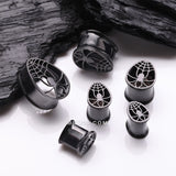 Detail View 2 of A Pair of Blackline Spider Webbed Teardrop Hollow Steel Tunnel Plug