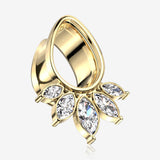 A Pair of Golden Royal Marquise Floral Sparkle Teardrop Double Flared Tunnel Plug