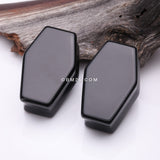 Detail View 1 of A Pair of Black Agate Stone Casket Double Flared Plug