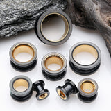 Detail View 2 of A Pair of Golden Black Screw-Fit Eyelet Tunnel Plug