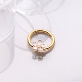 Detail View 1 of Golden Adorable Pearlescent Flower Clicker Hoop Ring