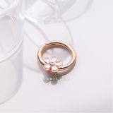 Detail View 1 of Rose Gold Adorable Pearlescent Flower Clicker Hoop Ring