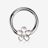 Adorable Pearlescent Flower Clicker Hoop Ring