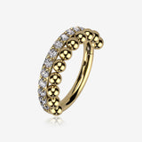 Golden Beaded Layer Sparkle Elegance Steel Clicker Hoop Ring
