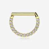 Golden Brilliant Sparkle Multi-Gem Straight Bar Clicker Hoop Ring-Clear Gem