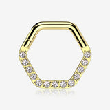 Golden Brilliant Sparkle Multi-Gem Hexagon Clicker Hoop Ring