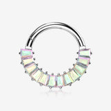 Implant Grade Titanium Pave Baguette Sparkle Clicker Hoop Ring-Aurora Borealis