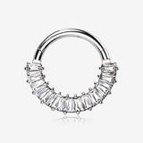 Implant Grade Titanium Pave Baguette Sparkle Clicker Hoop Ring-Clear Gem