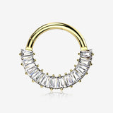 Implant Grade Titanium Golden Pave Baguette Sparkle Clicker Hoop Ring