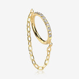 Implant Grade Titanium Golden Brilliant Sparkle Rim Chained Clicker Hoop Ring-Clear Gem