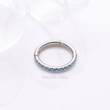 Detail View 1 of Implant Grade Titanium Brilliant Sparkle Gems Lined Clicker Hoop Ring-Blue