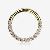 Implant Grade Titanium Golden Brilliant Sparkle Gems Front Lined Clicker Hoop Ring