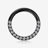 Implant Grade Titanium Blackline Brilliant Sparkle Gems Front Lined Clicker Hoop Ring