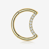 Implant Grade Titanium Golden Crescent Moon Sparkle Clicker Hoop Ring-Clear Gem