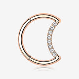 Implant Grade Titanium Rose Gold Crescent Moon Sparkle Clicker Hoop Ring