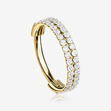 Implant Grade Titanium Golden Double Lined Gems Seamless Clicker Hoop Ring