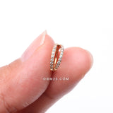 Detail View 2 of Implant Grade Titanium Golden Double Hoop Gems Seamless Clicker Hoop Ring-Clear Gem
