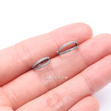 Detail View 3 of Implant Grade Titanium Double Hoop Gems Seamless Clicker Hoop Ring-Clear Gem