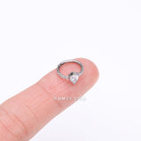Detail View 2 of Implant Grade Titanium Teardrop Sparkle Multi-Gem Rimmed Seamless Clicker Hoop Ring-Clear Gem