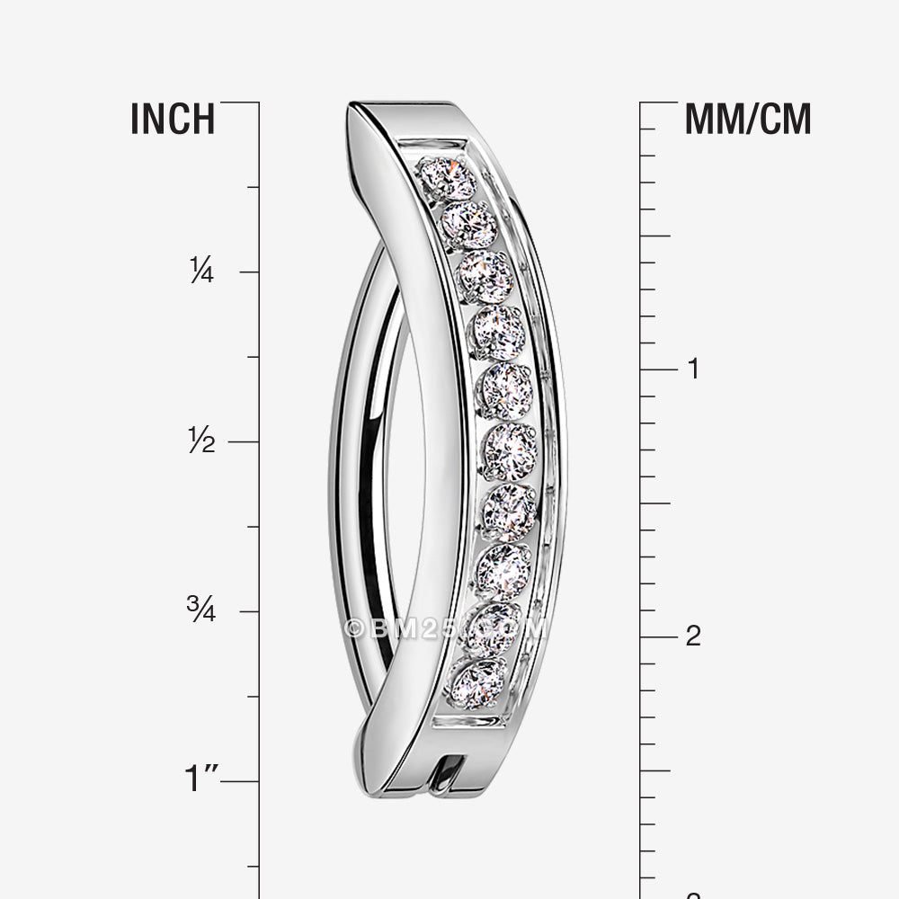 Detail View 1 of Implant Grade Titanium Sparkle Gem Lined Minimalist Curved Bar Belly Clicker-Clear Gem