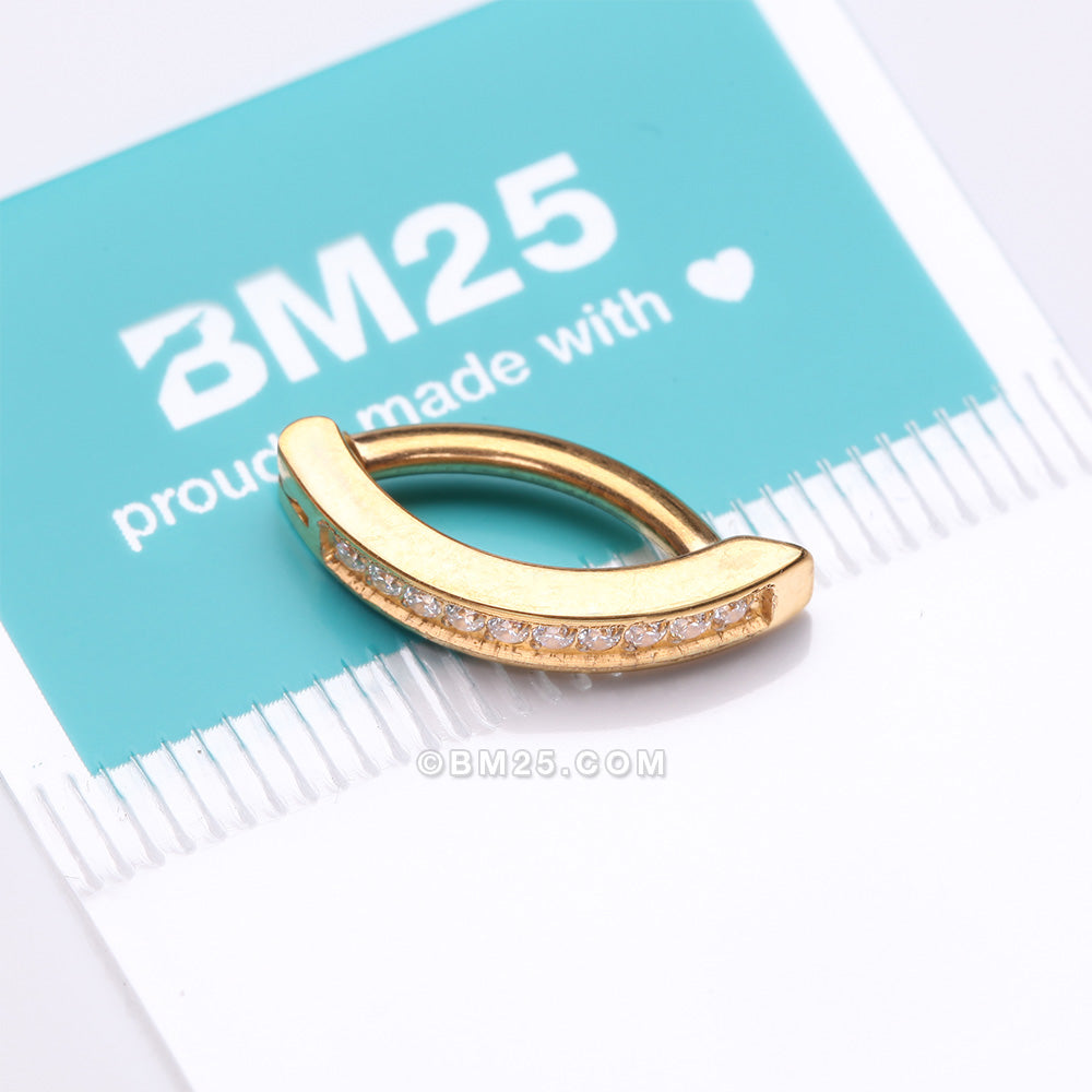 Detail View 4 of Implant Grade Titanium Golden Sparkle Gem Lined Minimalist Curved Bar Belly Clicker-Clear Gem