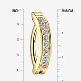 Detail View 1 of Implant Grade Titanium Golden Sparkle Gem Lined Minimalist Curved Bar Belly Clicker-Clear Gem
