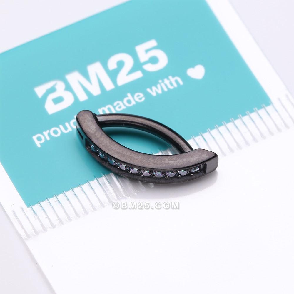 Detail View 4 of Implant Grade Titanium Blackline Sparkle Gem Lined Minimalist Curved Bar Belly Clicker-Vitrail Medium