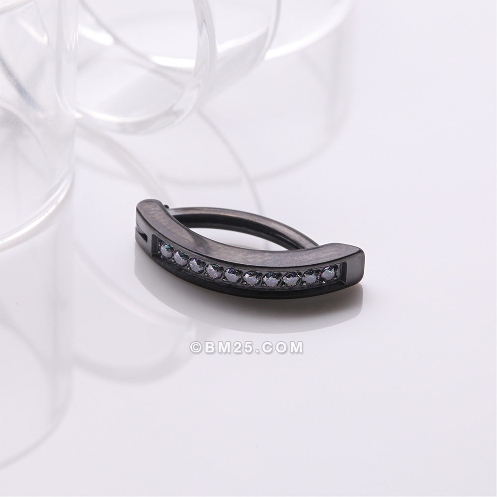 Detail View 2 of Implant Grade Titanium Blackline Sparkle Gem Lined Minimalist Curved Bar Belly Clicker-Vitrail Medium