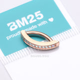 Detail View 4 of Implant Grade Titanium Rose Gold Sparkle Gem Lined Minimalist Curved Bar Belly Clicker-Aurora Borealis